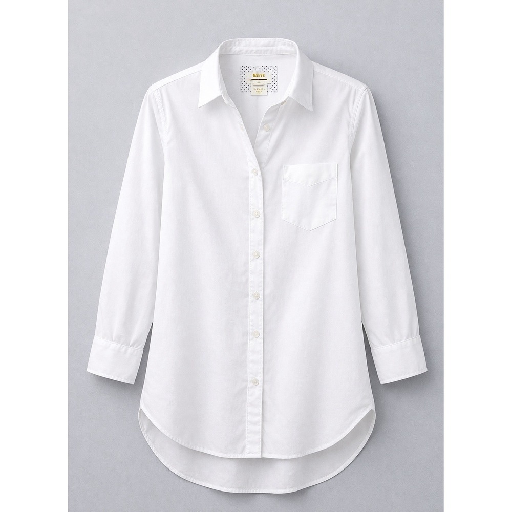 MAEVE Anthropologie White Button Down Tunic Hi Low Longline Blouse XS Resortwear